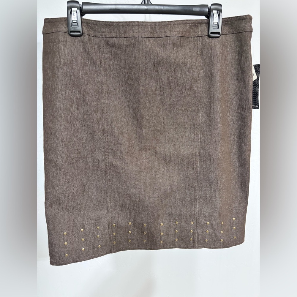 NWT Brown Pencil Skirt with Gold Stud Hem Accents Sz 12